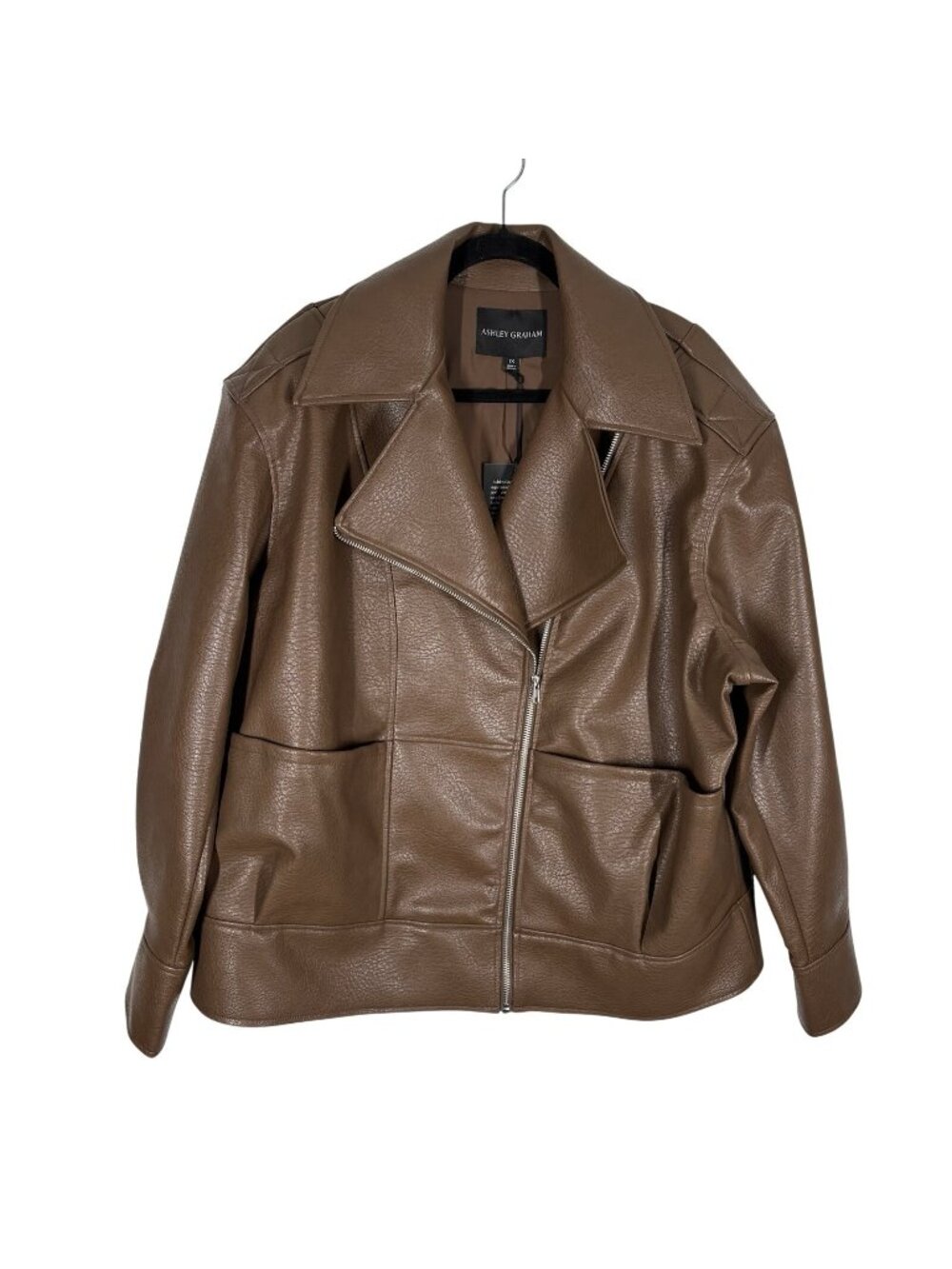 Ashley Graham Women 4X Light Brown Faux Leather Midweight Motorcycle Jacket NWT - Picture 5 of 15